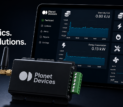 An image showing the Planet Devices' Atmo device linked to a tablet showing remote data monitoring.